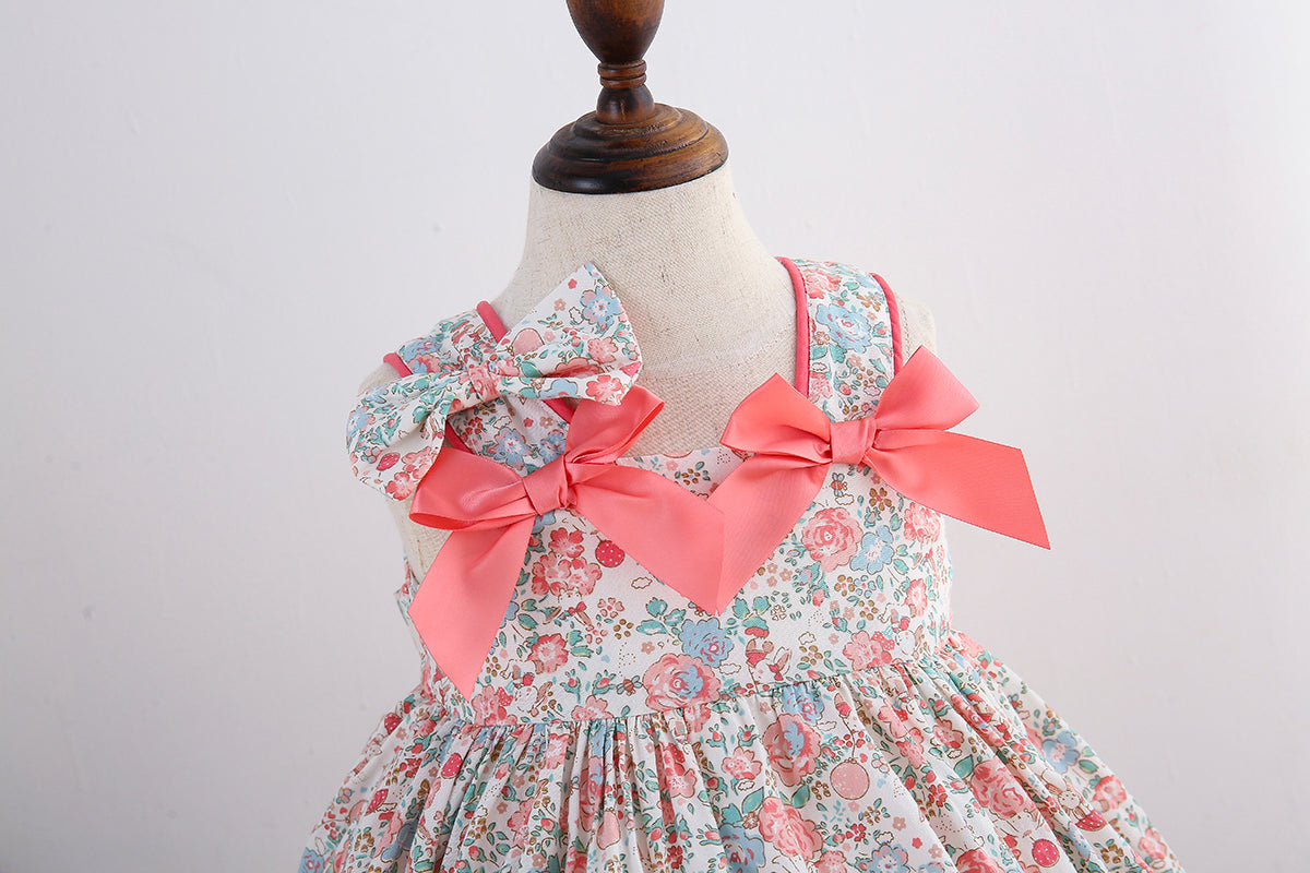 Spanish Style Vintage Floral Dress With Bloomer,Yellow/Pink,12M to 6T.