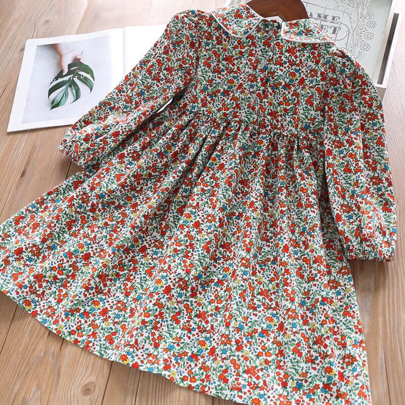 Beautiful Floral Print Dress,Blue/Red,2Y-7Y.