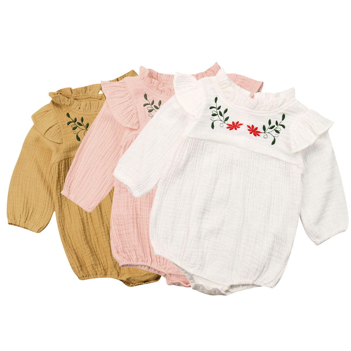 Vintage Style Flower Embroidery Floral Romper Jumpsuit,6M-24M
