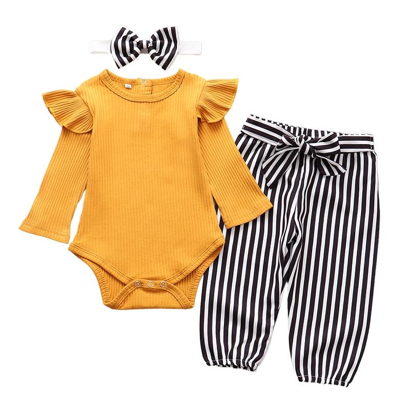 Ruffle Romper For Girls With Pants & Headband, Cotton, 3M to 24M. - Dream Town Store