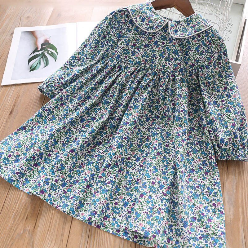 Beautiful Floral Print Dress,Blue/Red,2Y-7Y.