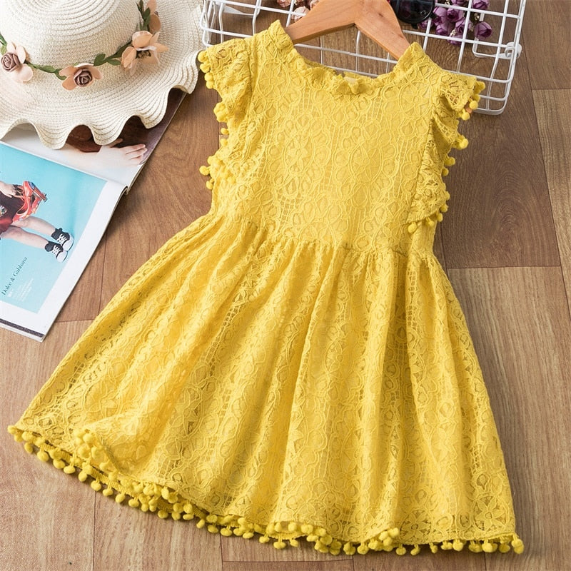 Summer Lace Dress,Color: Yellow,Pink,Green,Size 3 to 8 Y