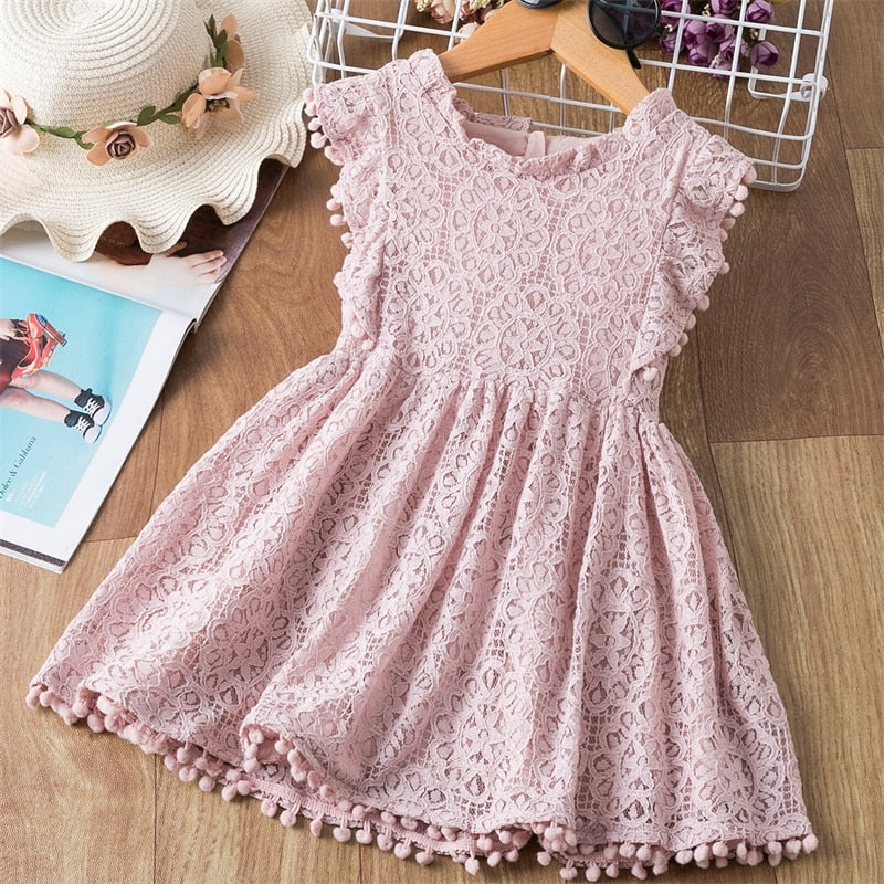 Summer Lace Dress,Color: Yellow,Pink,Green,Size 3 to 8 Y