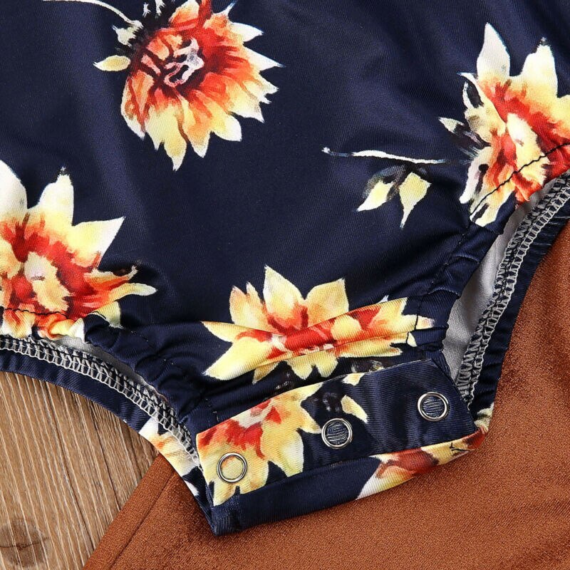 Floral Tops Romper & Velvet Long Pants,0 to 24 M.