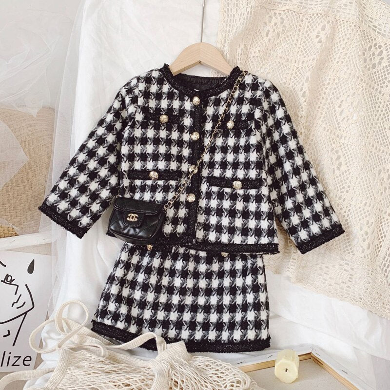 B/W Coat & Skirt Set,2T to 7T.