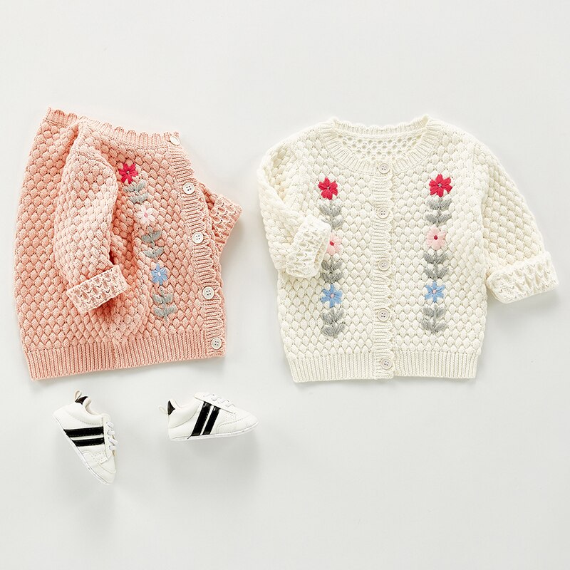 Knitted Cardigan Sweater With Embroidery,3M to 3T.