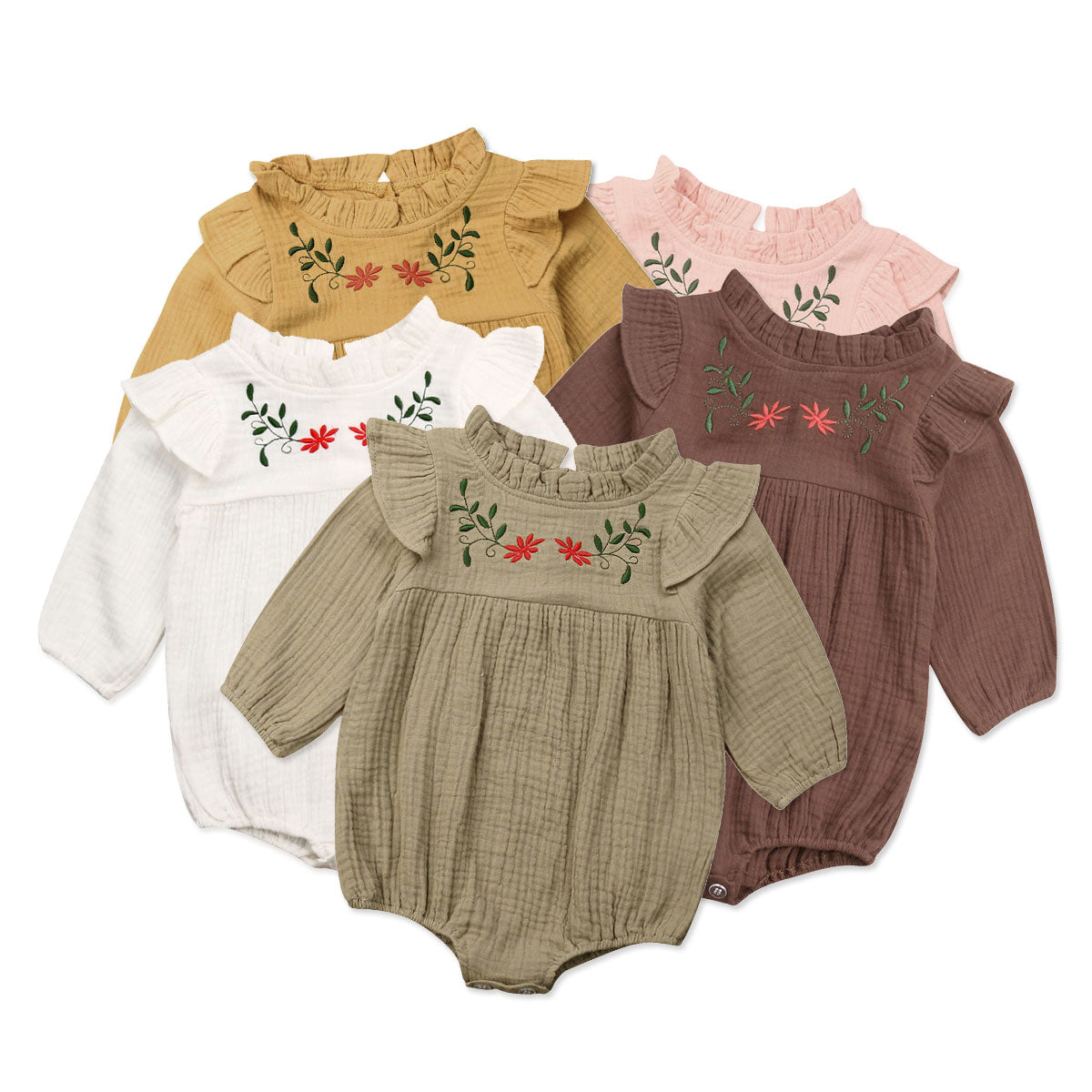 Vintage Style Flower Embroidery Floral Romper Jumpsuit,6M-24M