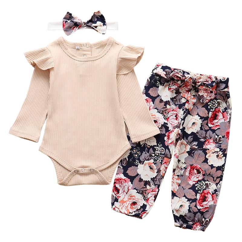 Ruffle Romper For Girls With Pants & Headband, Cotton, 3M to 24M. - Dream Town Store