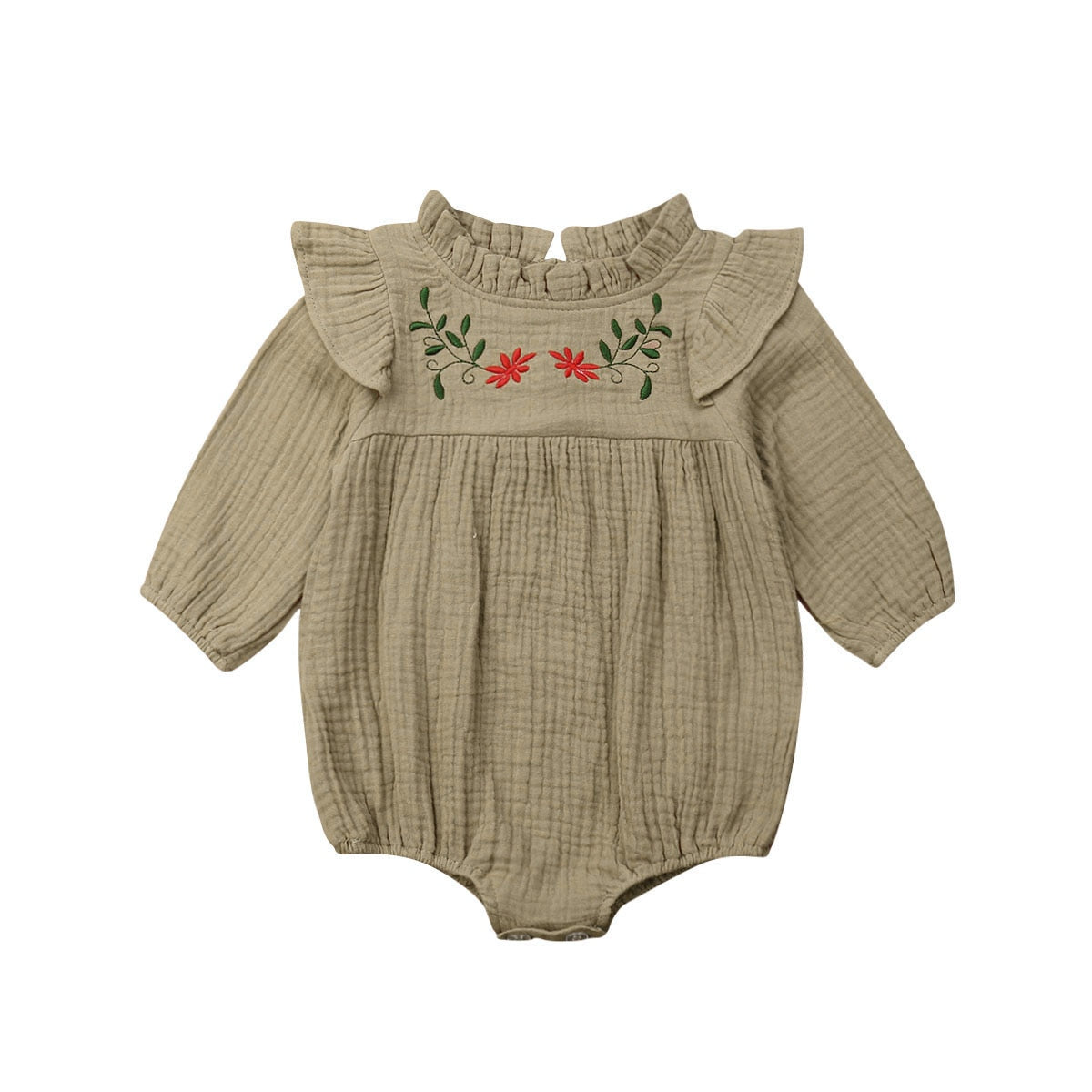 Vintage Style Flower Embroidery Floral Romper Jumpsuit,6M-24M