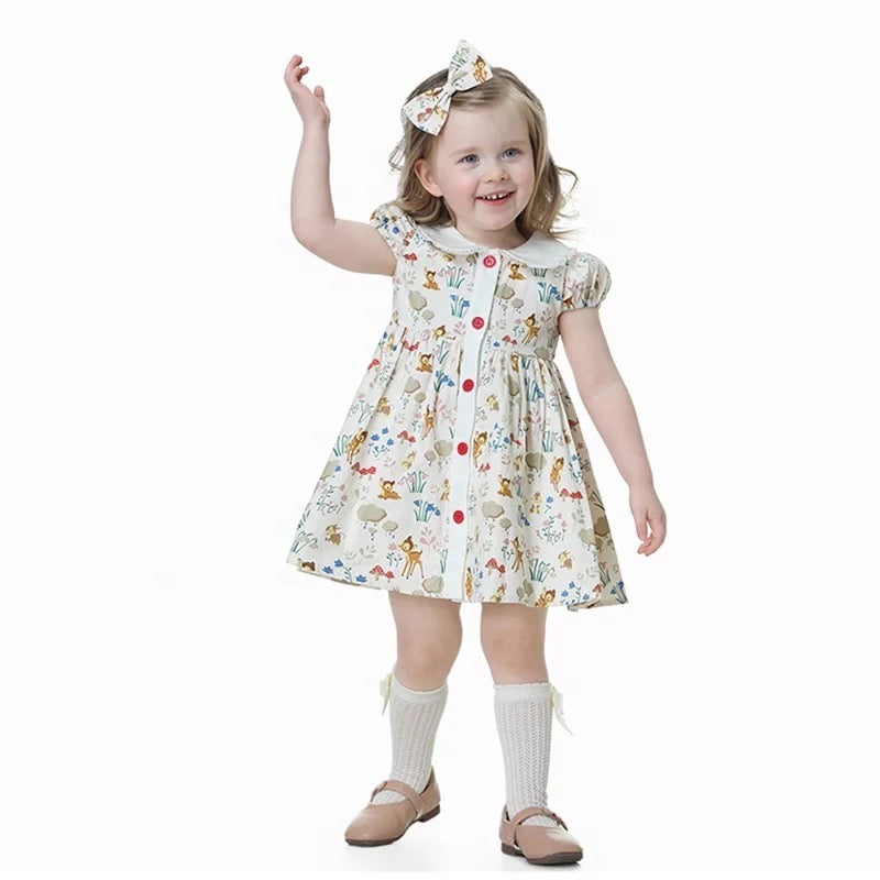 Cute Deer Print Dress,Full/Half Sleeves,12M to 6T