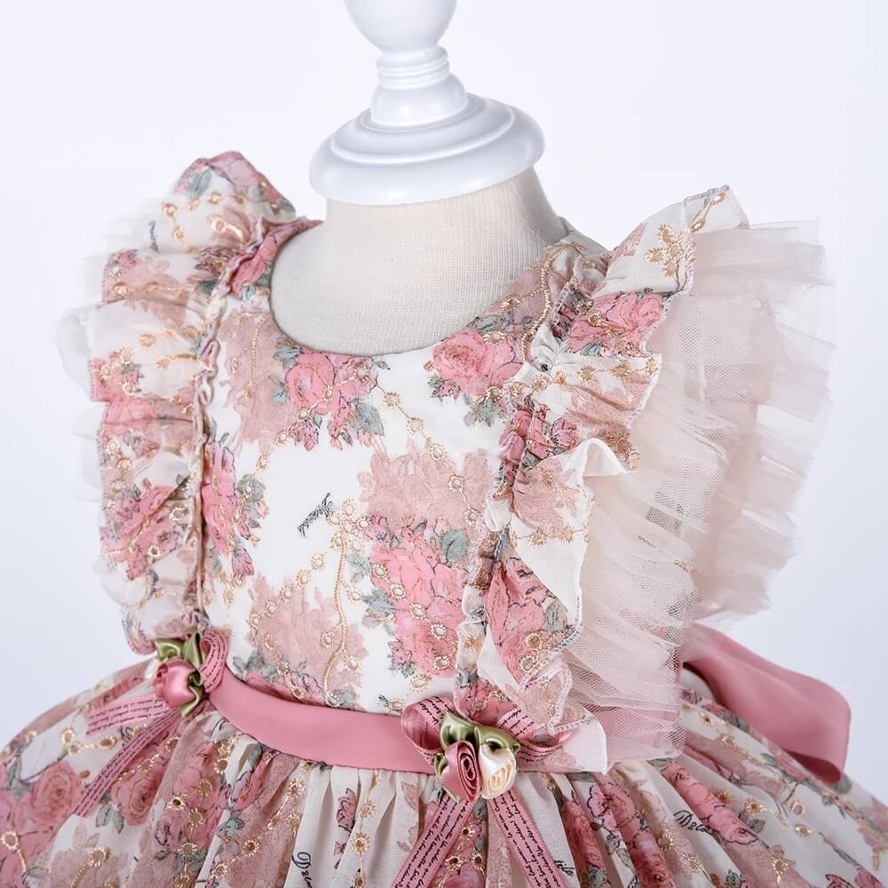 Floral Hollow Embroidered Dress, 6M to 9T.