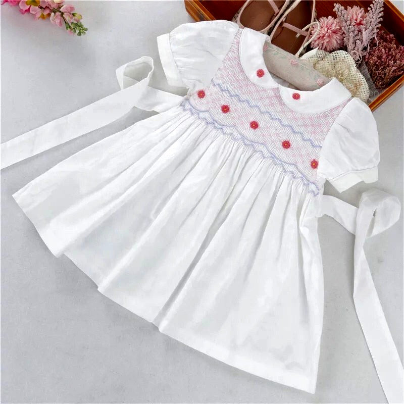 Gorgeous White Hand Smocked Dress, 2T to 7T.