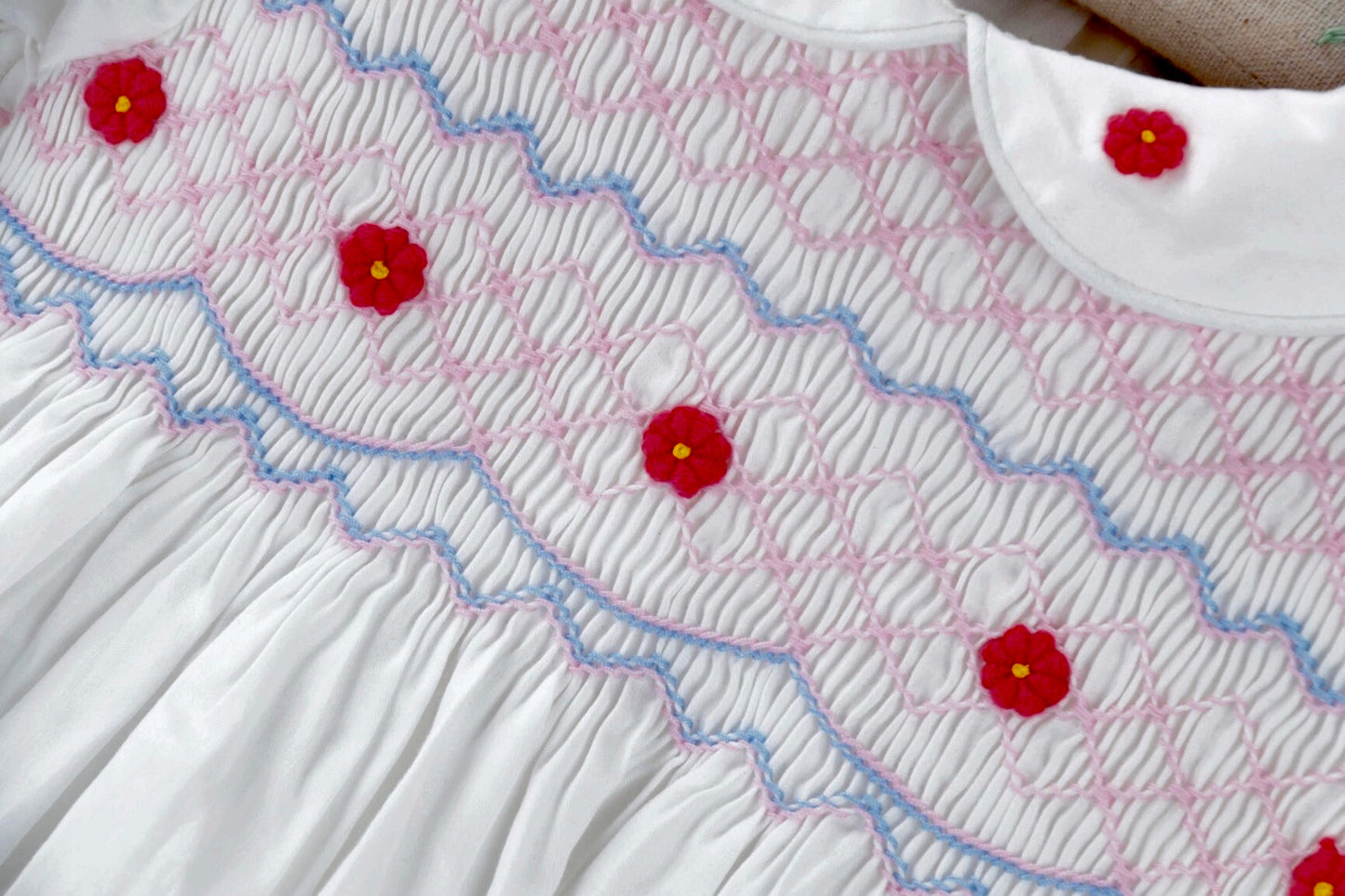 Gorgeous White Hand Smocked Dress, 2T to 7T.