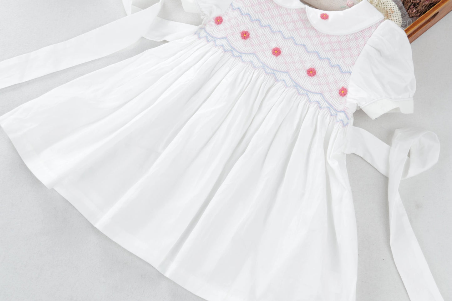 Gorgeous White Hand Smocked Dress, 2T to 7T.