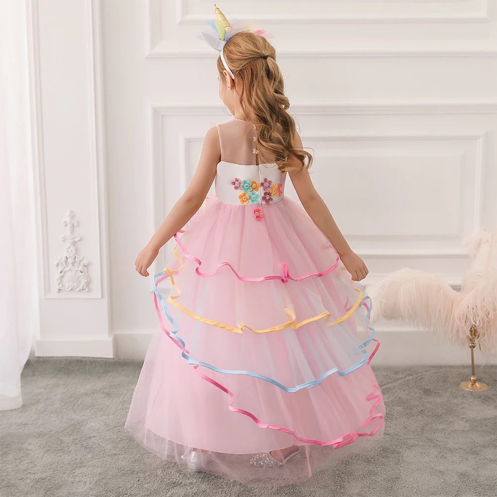 Unicorn Birthday Princess Dress With Headband,Pink/Purple,3T to 12T.