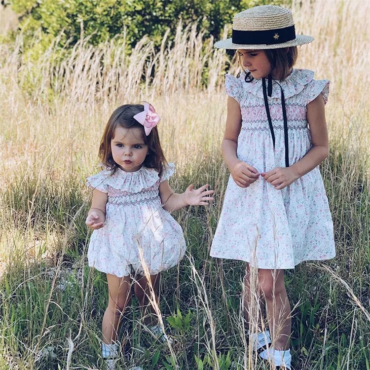 Hand Smocked Sister Matching Dress & Bubble,6M to 7T.