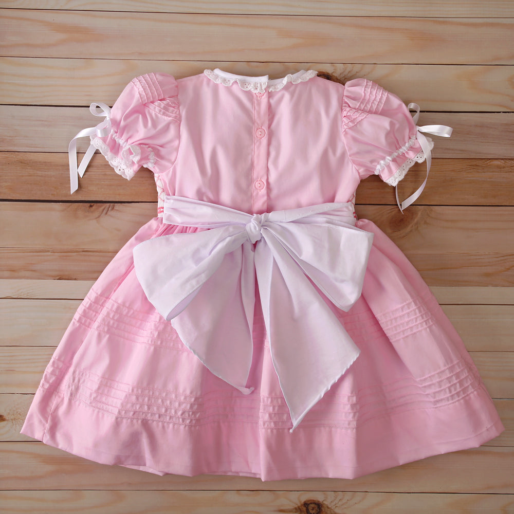 Pink Floral Geometric Hand Smocked Dress
