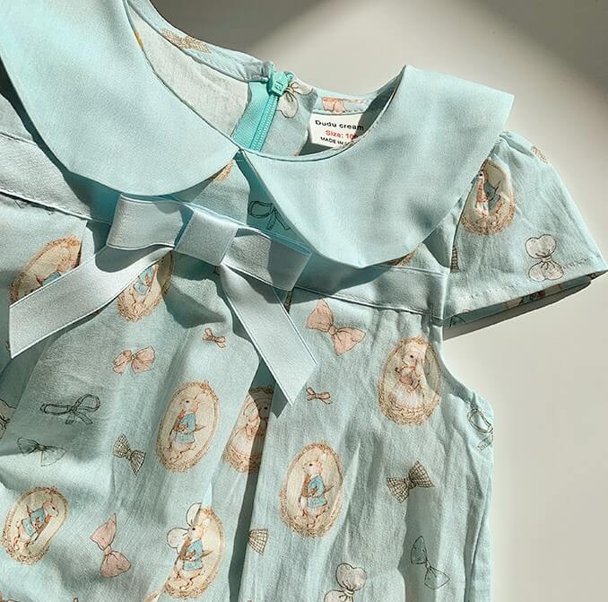Adorable French Bow Knot Pleated Dress,2T to 7T.