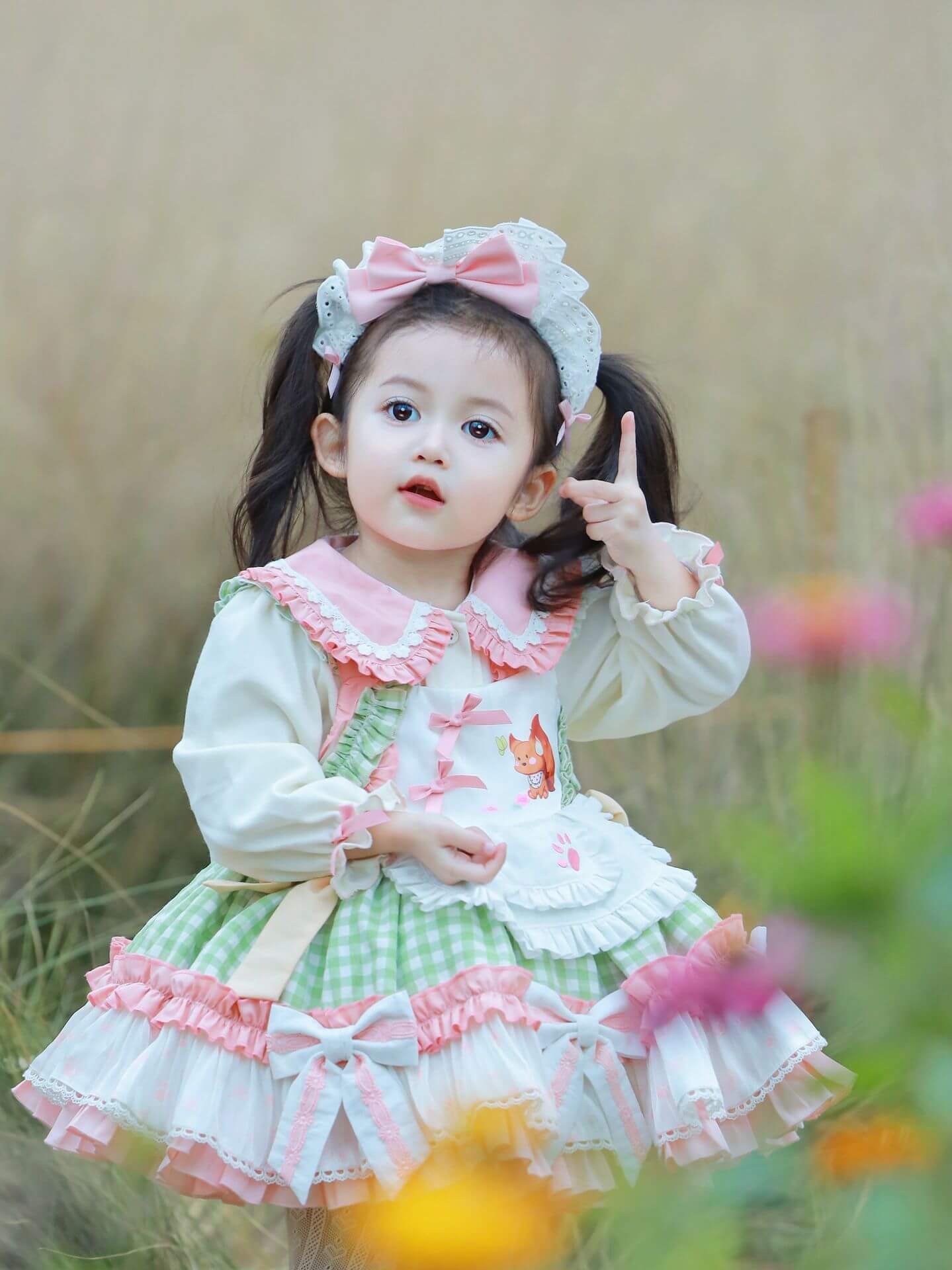 Beautiful Green & Pink Spanish Fluffy Dress,2T to 8T.