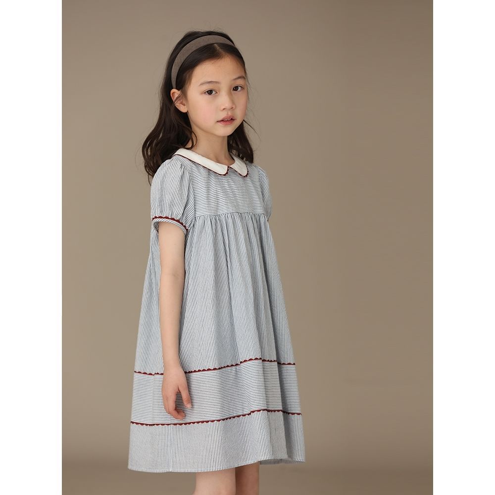 Classic Stripped Peter Pan Collar Dress,4T to 12T