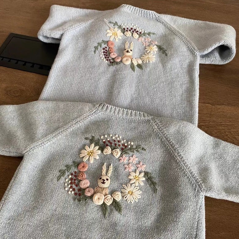 Pure wool hand embroidered cardigan,2T to 7T.