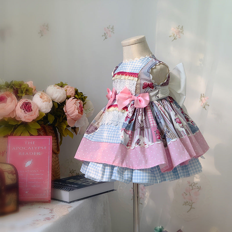 Stunning Pink & Blue Spanish Dress,2T to 9T.