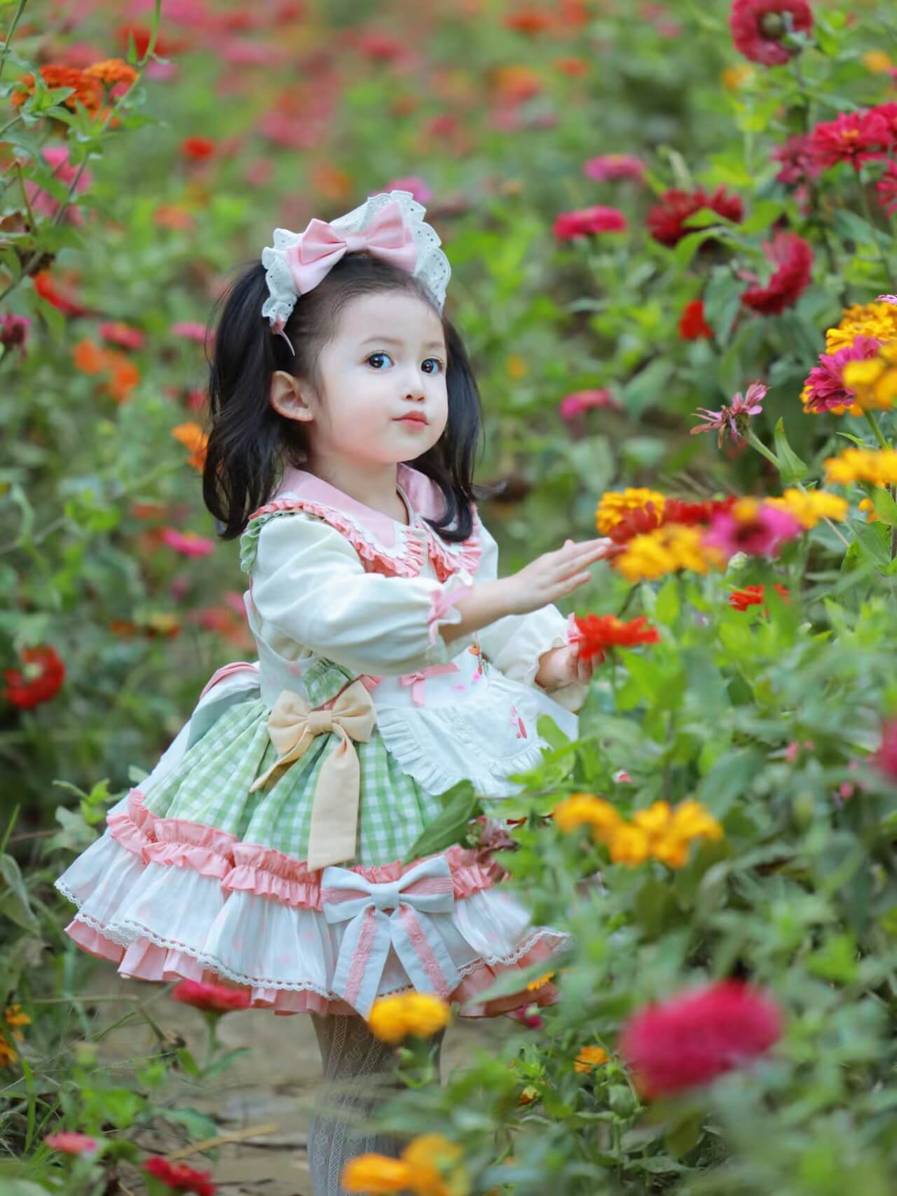Beautiful Green & Pink Spanish Fluffy Dress,2T to 8T.