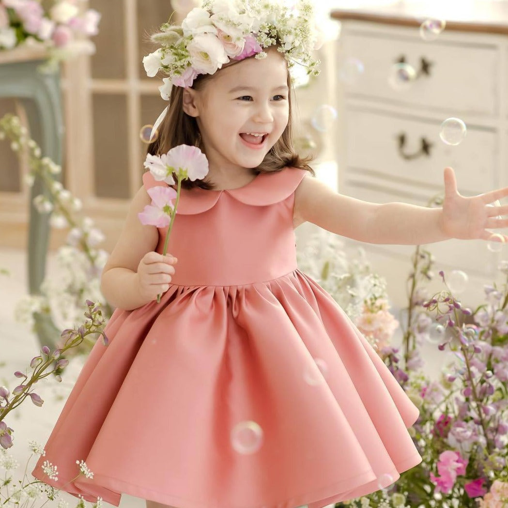Cute Peter Pan Collar Party Dress,Pink/White,12M to 8T