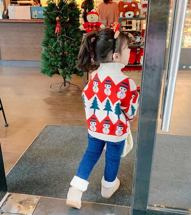 Christmas Theme Turtlenecks, Red/Beige,2T to 8T