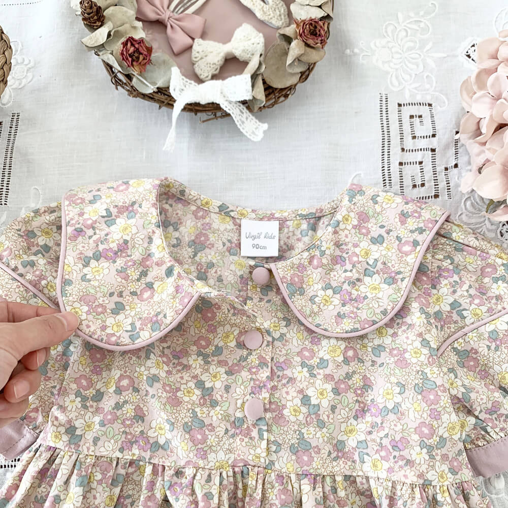 Retro Print Floral Dress,2T to 7T.