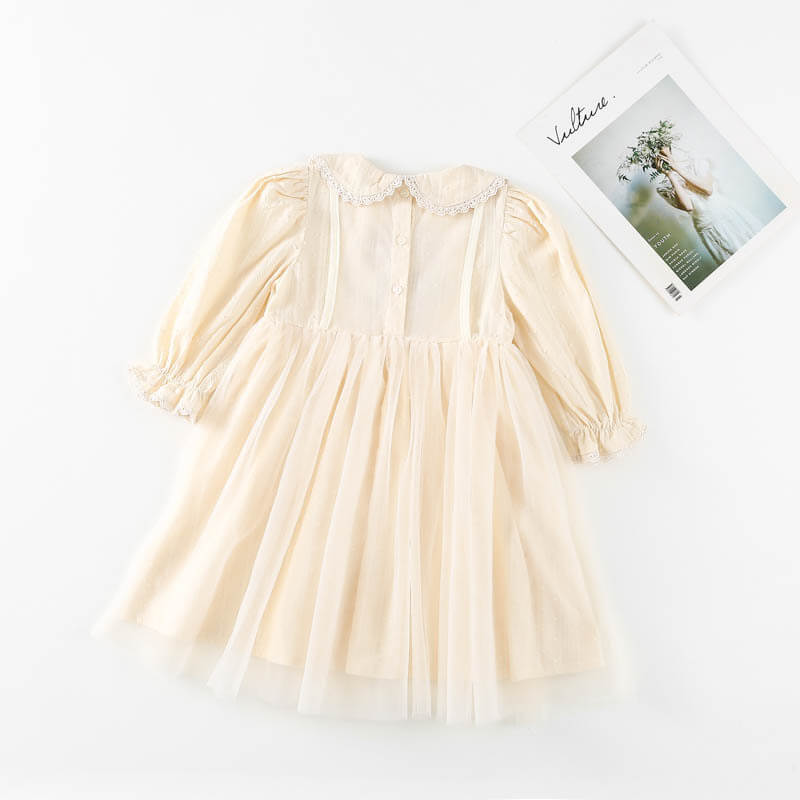 Beige Bunny Embroidered Easter Dress,2T to 7T.