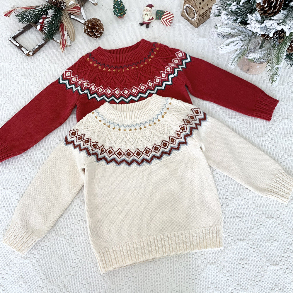 Cute Christmas Unisex Sweater,Red/White,2T to 8T.
