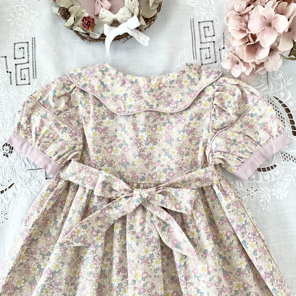 Retro Print Floral Dress,2T to 7T.