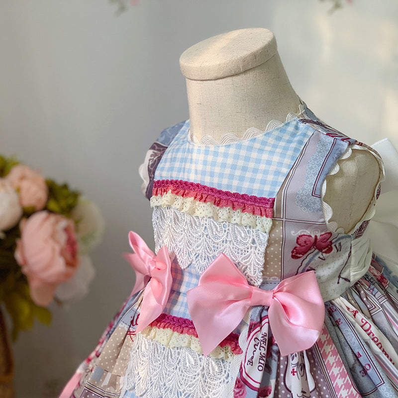 Stunning Pink & Blue Spanish Dress,2T to 9T.