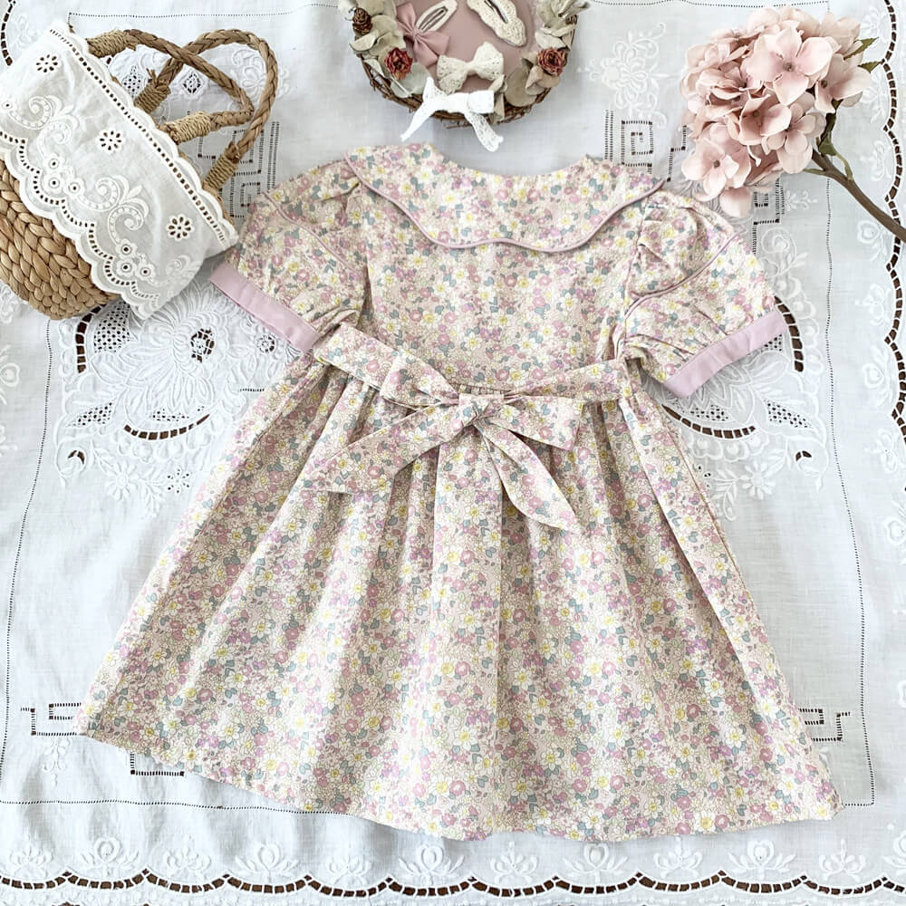 Retro Print Floral Dress,2T to 7T.