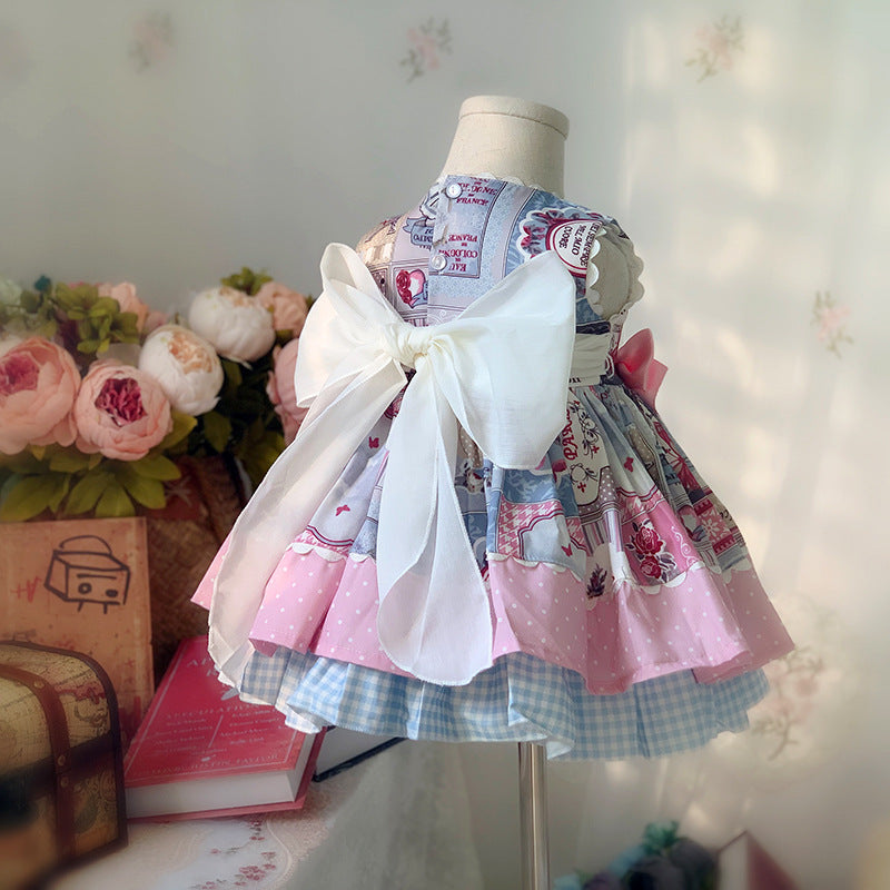 Stunning Pink & Blue Spanish Dress,2T to 9T.