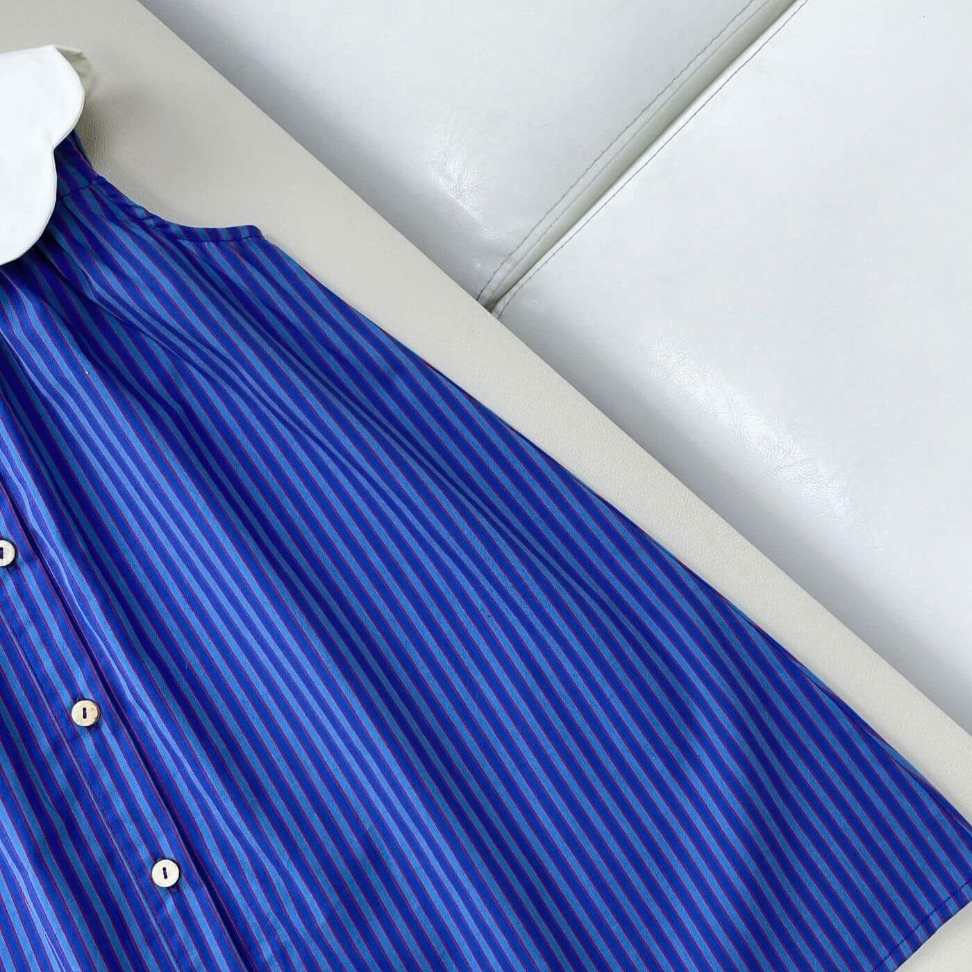Adorable Scallop Collar Stripped Dress,2T to 8T.