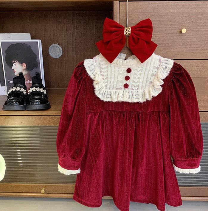 Vintage Red Velvet Dress,2T to 7T.