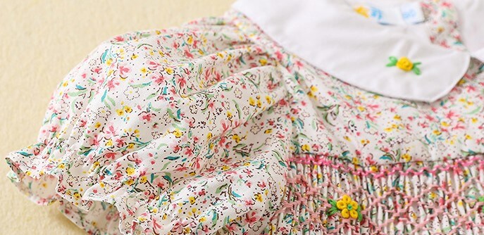 Cute Floral Hand Smocked Dress,Pink/Blue,12M to 5T.