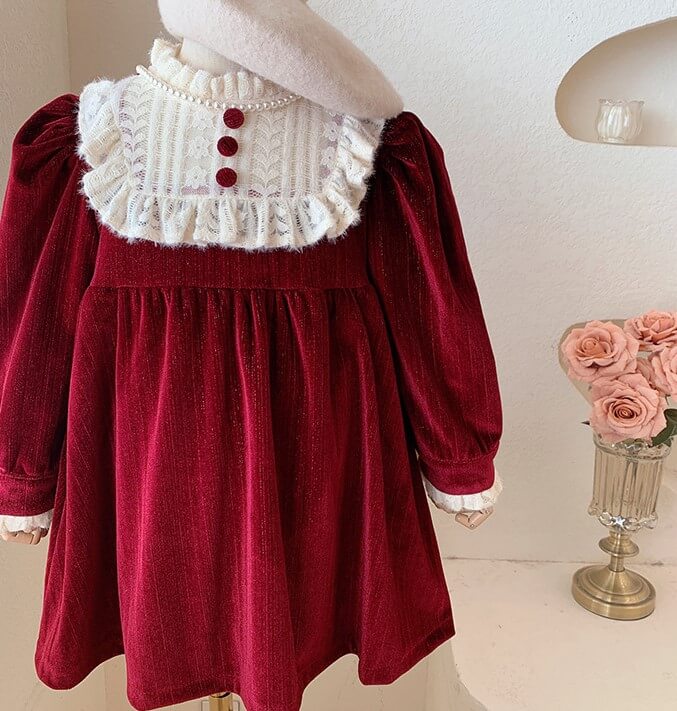 Vintage Red Velvet Dress,2T to 7T.