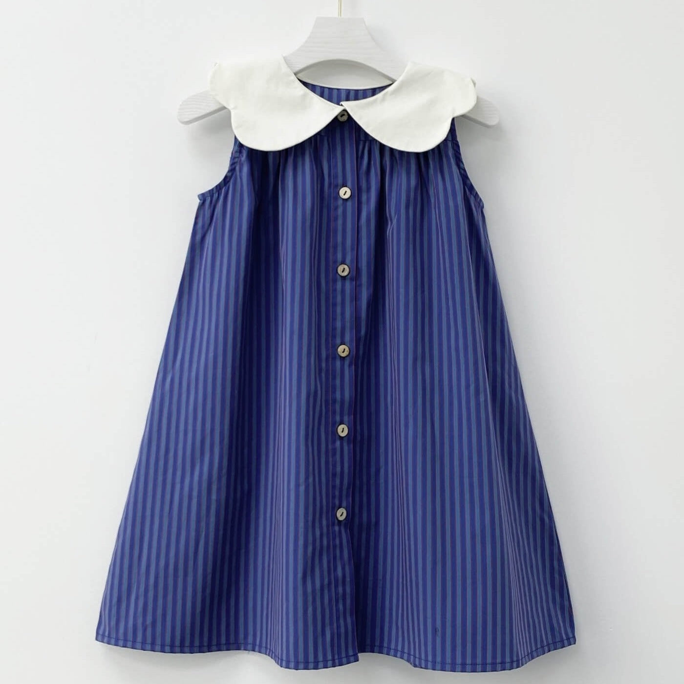 Adorable Scallop Collar Stripped Dress,2T to 8T.
