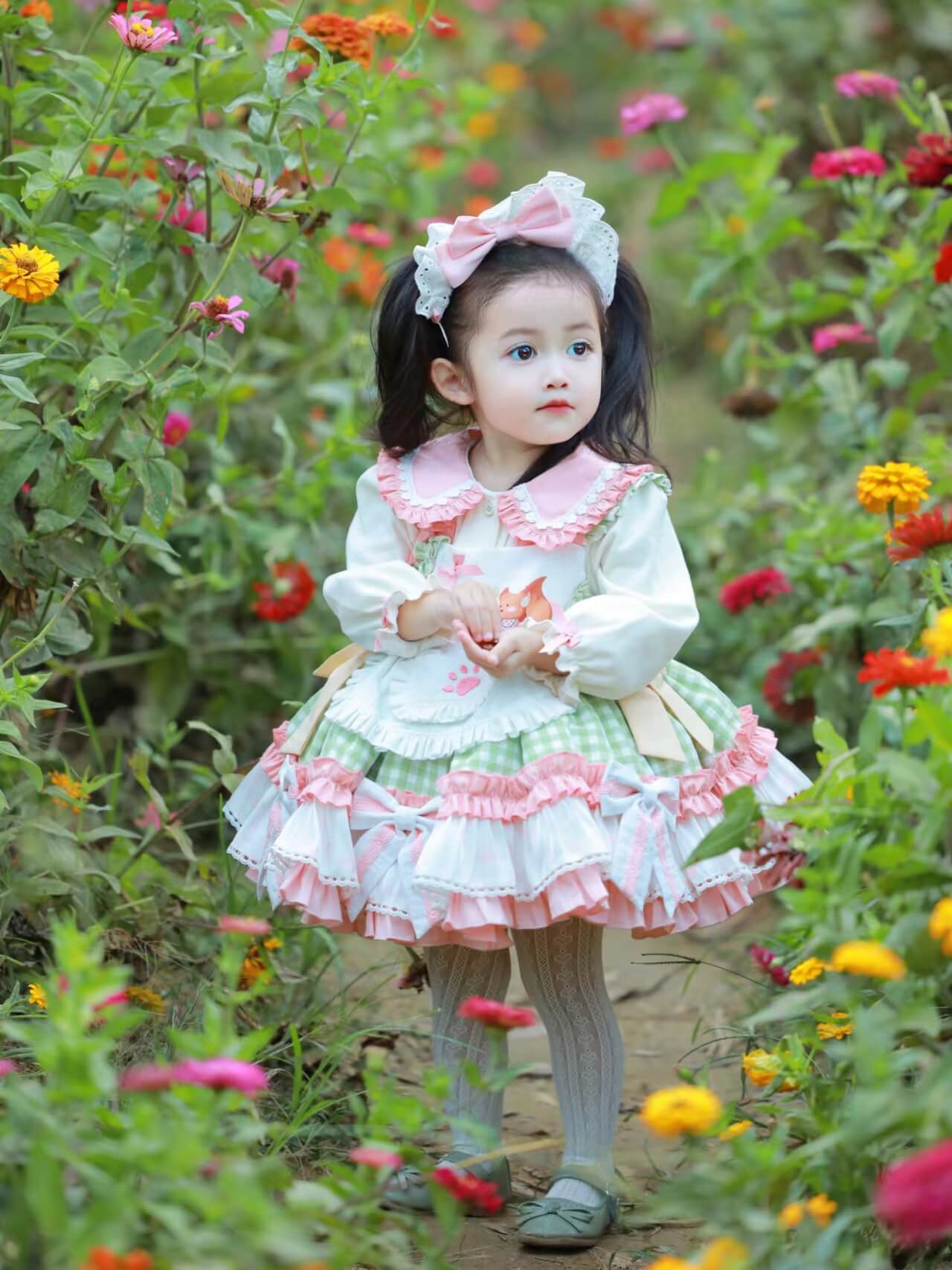 Beautiful Green & Pink Spanish Fluffy Dress,2T to 8T.