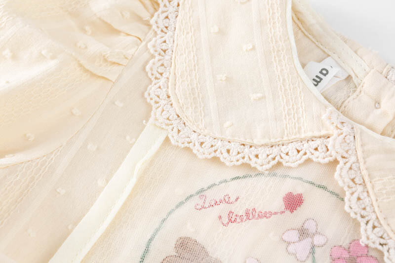 Beige Bunny Embroidered Easter Dress,2T to 7T.