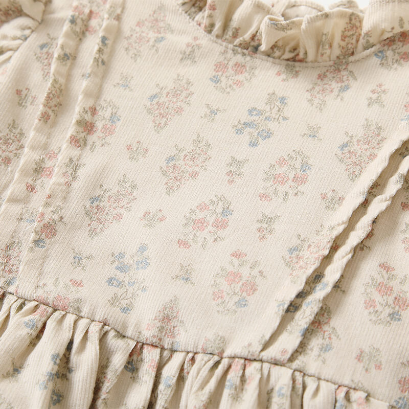 French Style Floral Corduroy Dress,12M to 6T.
