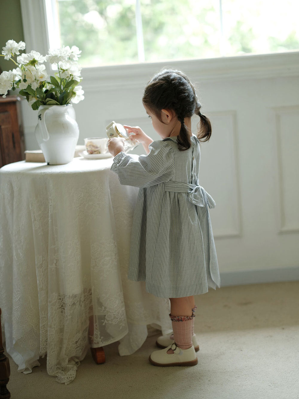 Stripped Cherries Smocked Dress,12M to 6T.