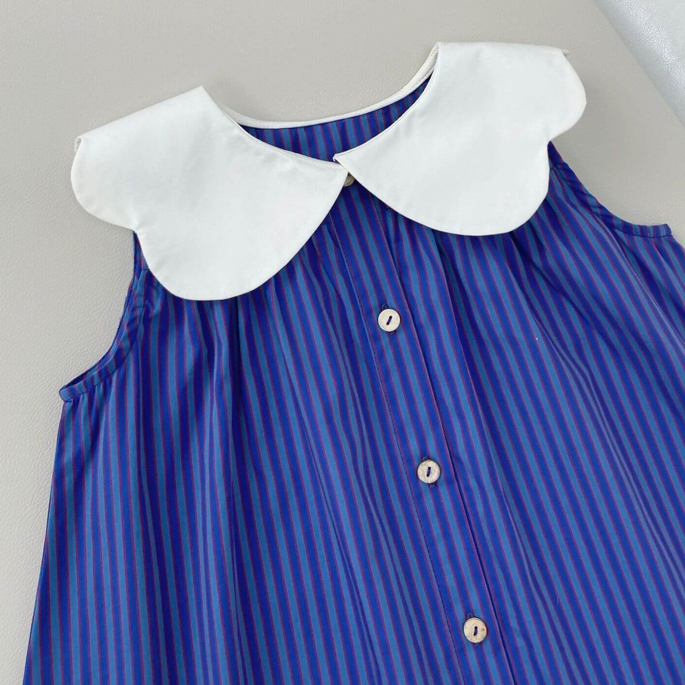 Adorable Scallop Collar Stripped Dress,2T to 8T.