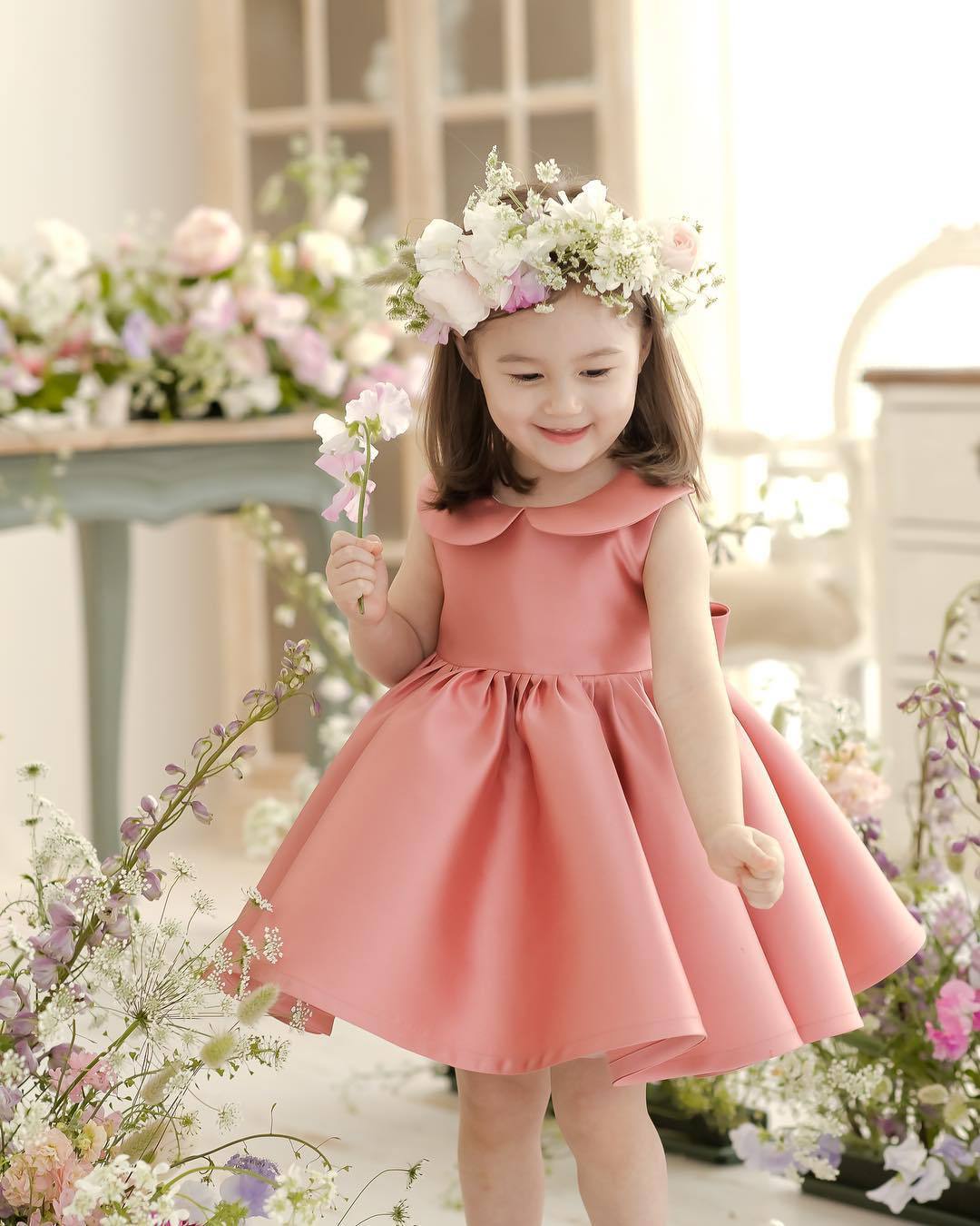 Cute Peter Pan Collar Party Dress,Pink/White,12M to 8T