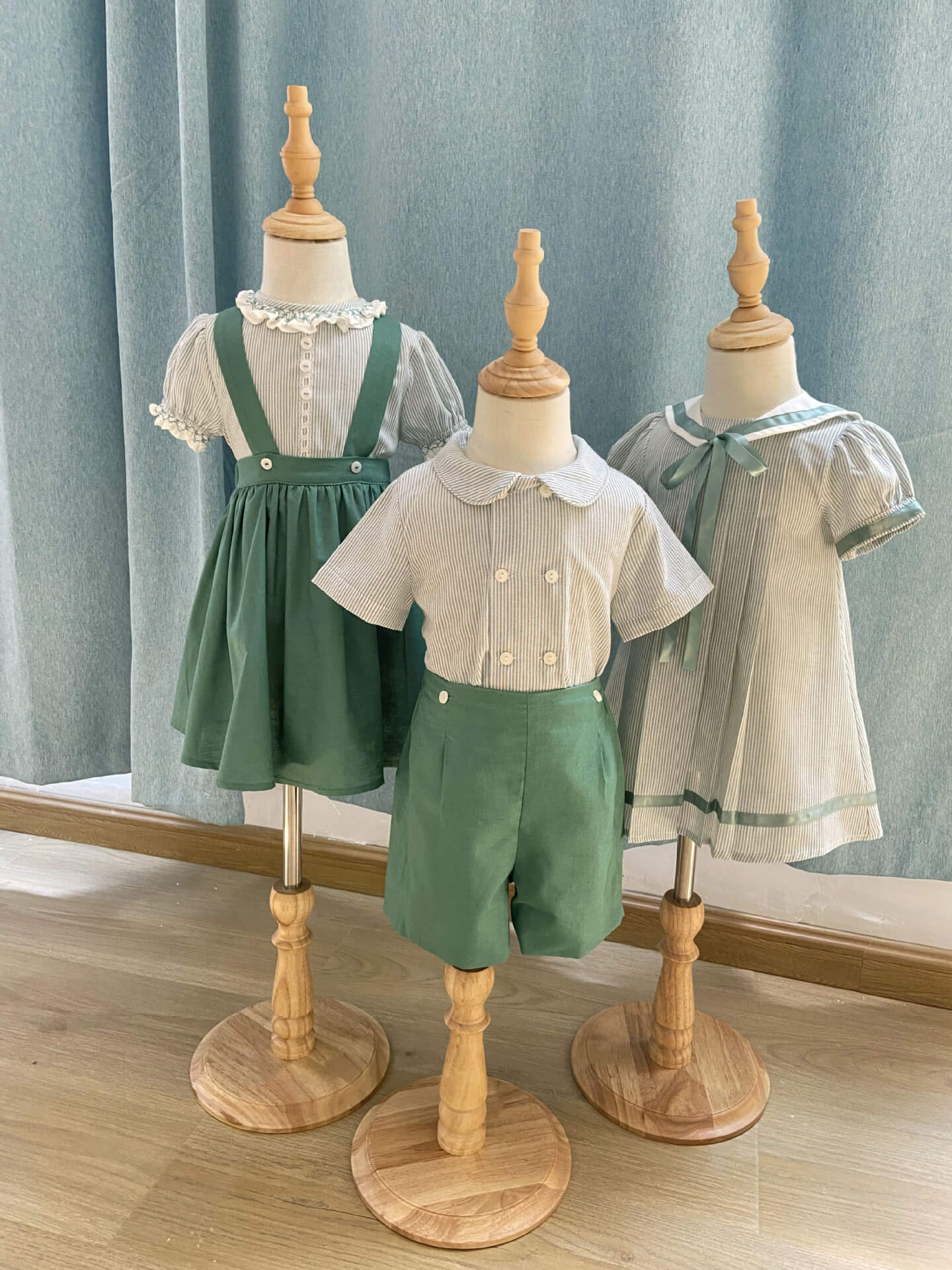 Vintage Pale Green Matching Sibling Sets,12M to 6T.
