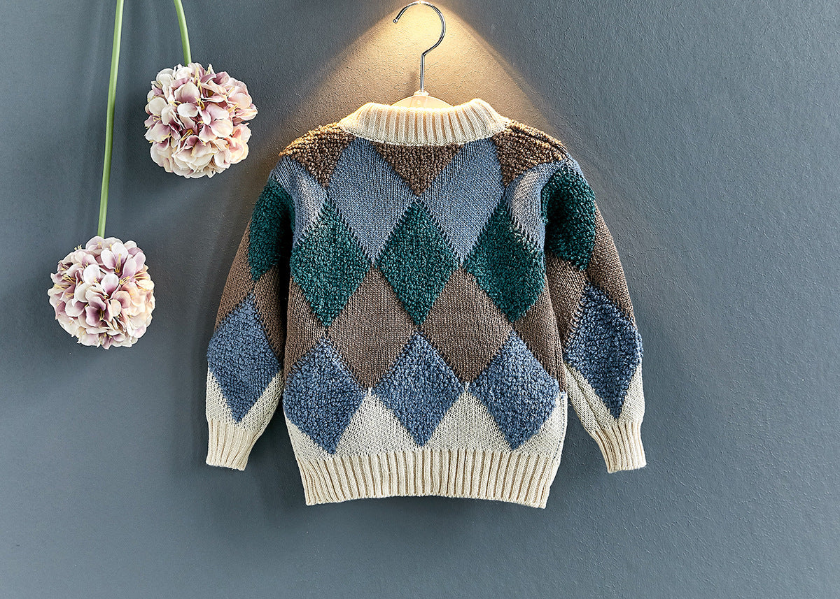Unisex Cozy O-Neck Sweater,Red/White,3T to 7T.
