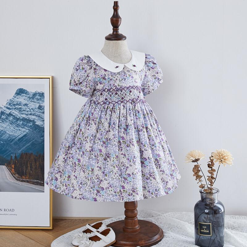 Hand Smocked Dress With Embroidery on Collar, 2T to 6T.